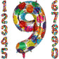 40 Inch Large Rainbow Number 9 Foil Balloons Helium Big Mylar 3Rd Balloon For Birthday Party Decoration