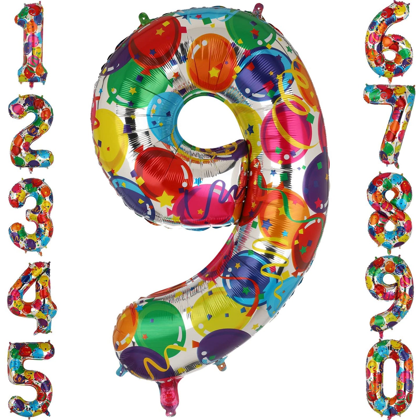 40 Inch Large Rainbow Number 9 Foil Balloons Helium Big Mylar 3Rd Balloon For Birthday Party Decoration