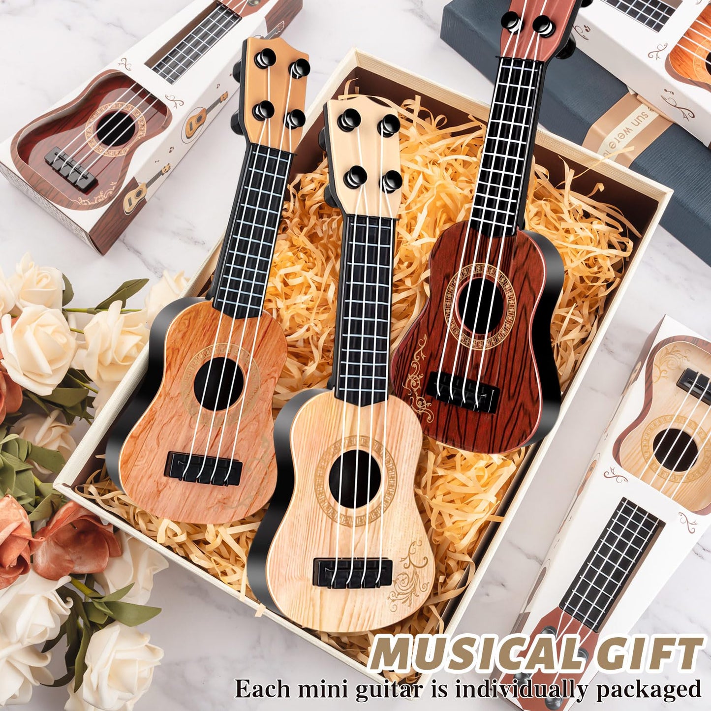 10 Inch Kids Mini Guitar 3 Pcs Toy Guitars 4 Strings Mini Ukulele Musical Instrument Guitars Toy For Toddler Beginner