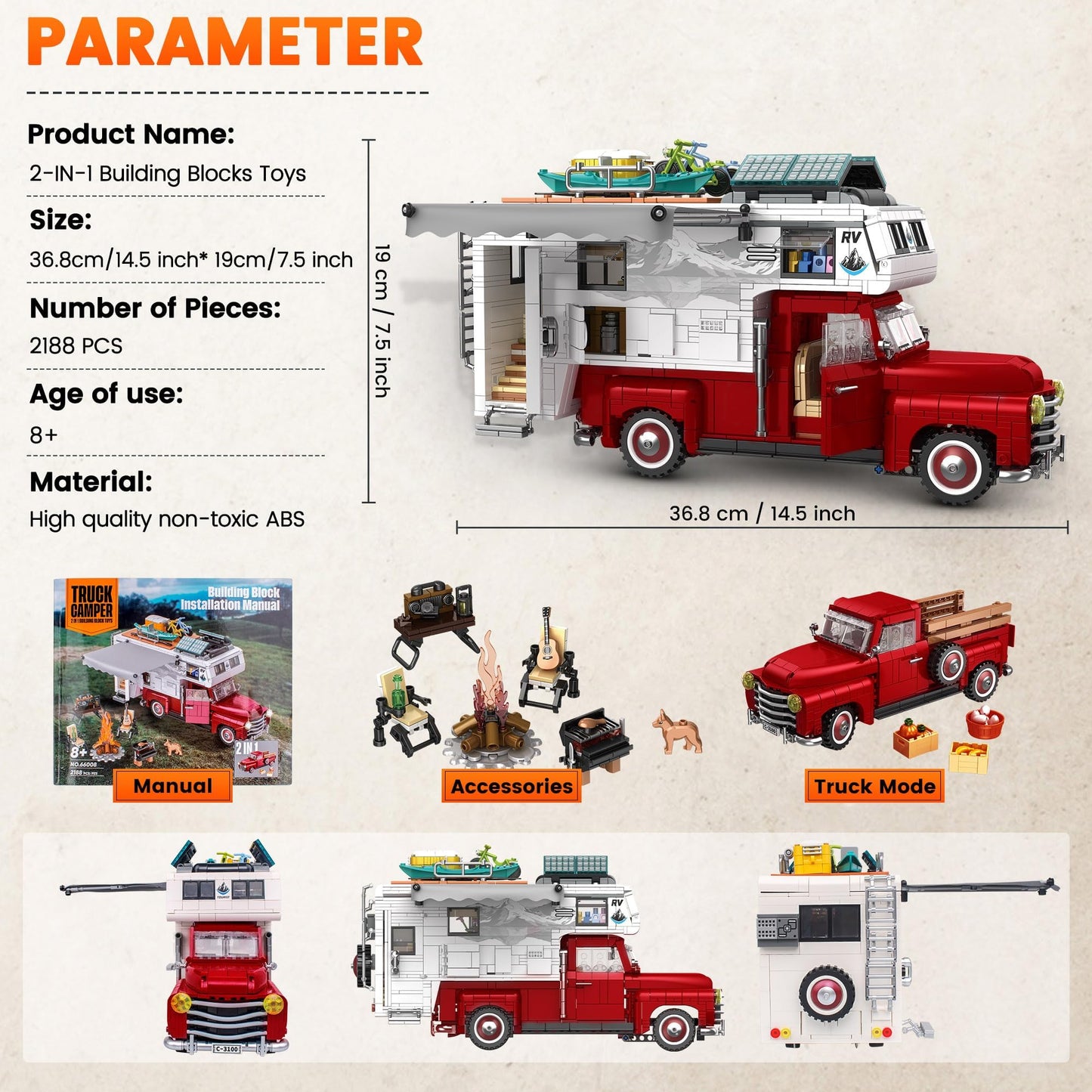 Zylvoxia Camper Van Buliding Block for Adults, 2 in 1 Include Camper Rvs and Farm Pick-up Trucks Building Block Gift for Teens a