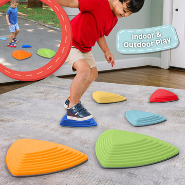 Balance Stepping Stones For Kids - Durable Non-Slip Stones Encourage Toddler Balance & Gross Motor Skills, Indoor & Outdoor Toys