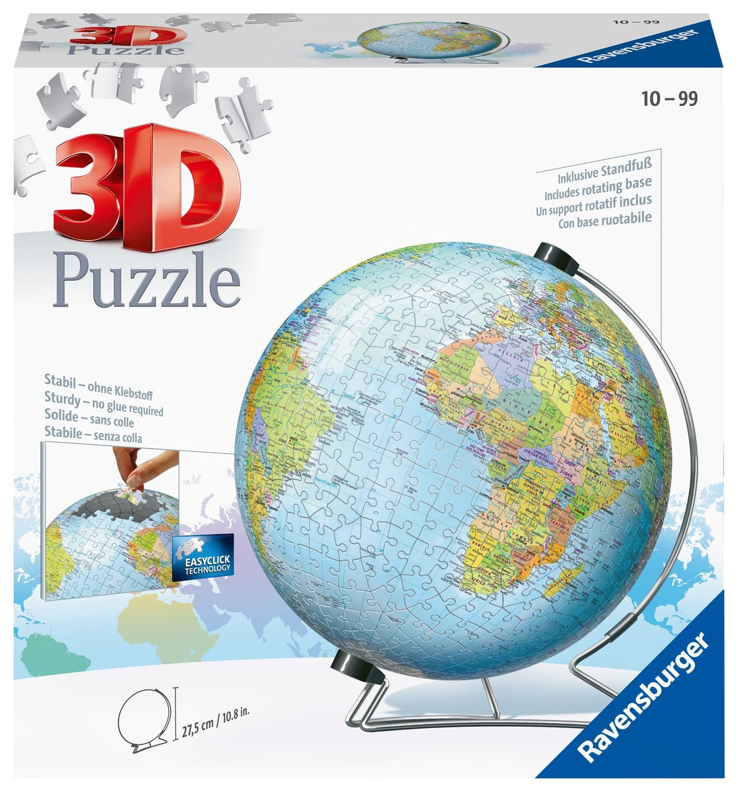 Ravensburger 3D Puzzle - The Earth, 540 Pieces, 10.8 in, Multicolor, Durable Plastic Model, Precision Fit, Easy Click Technology
