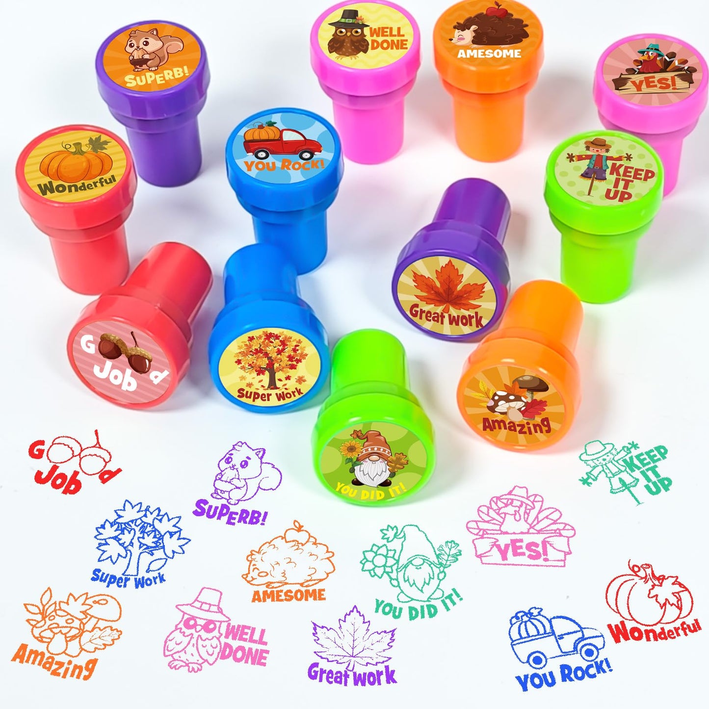 Cinrobiye 24 Pcs Fall Party Stampers for Kids, Autumn Thanksgiving Party Supplies Favors, Classroom Rewards, Carnival Prizes, Go