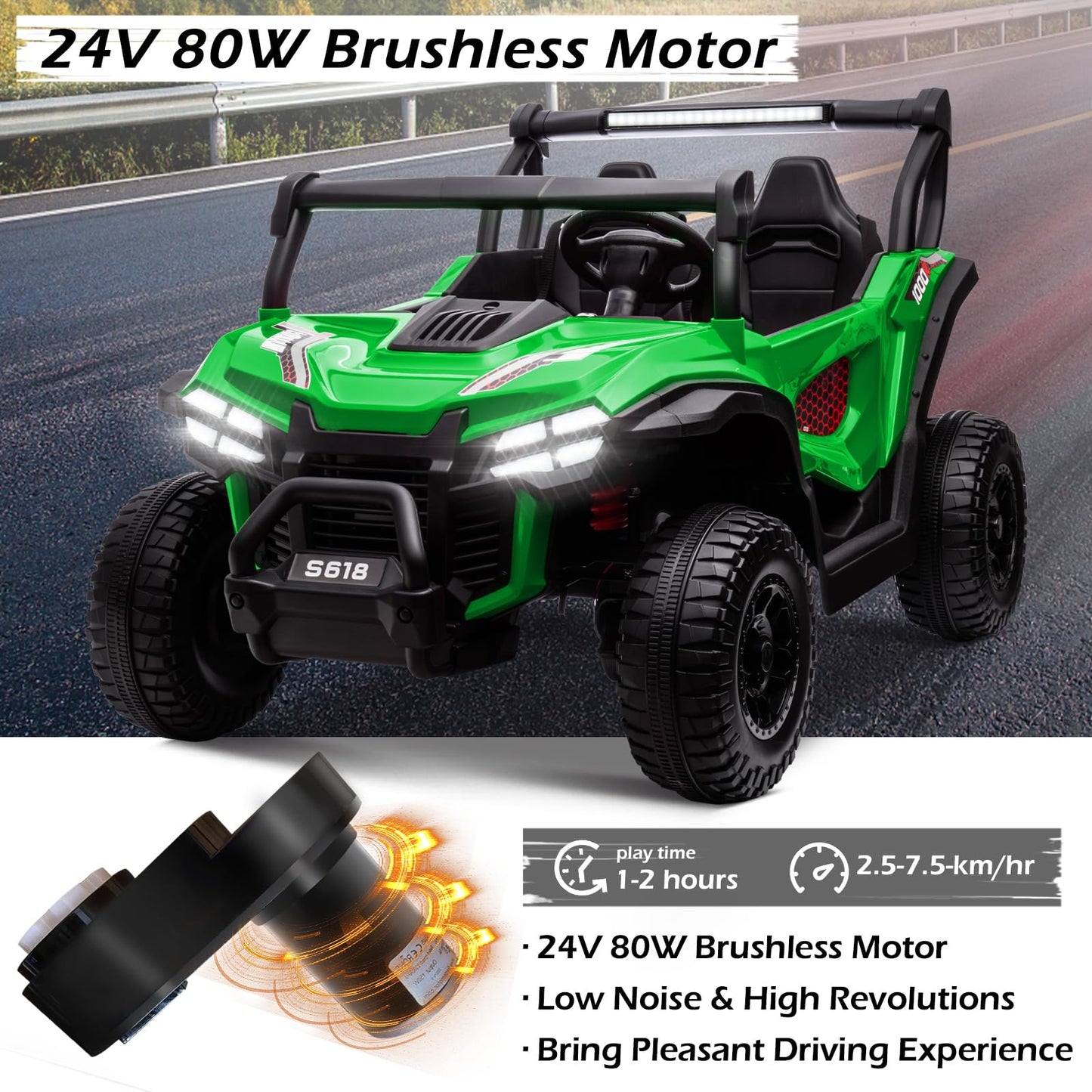 Molachi 4Wd Kid Ride On Car Truck Toy, 2 Adjustable Seater Children Electric Cars, Soft Start 24V Kid Remote Control Vehicles, 3