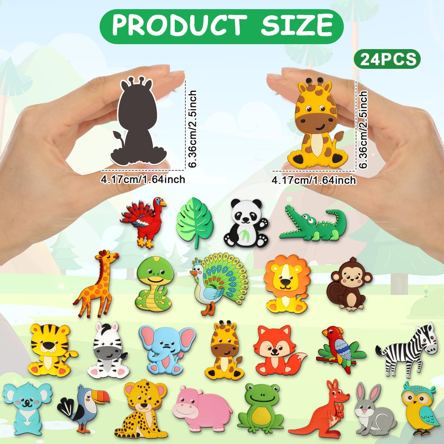 24Pcs Jungle Animals Refrigerator Magnets For Toddlers 1-3 Kids Cute Rubber Safari Animals Educational Toy Wild Animal Magnets F