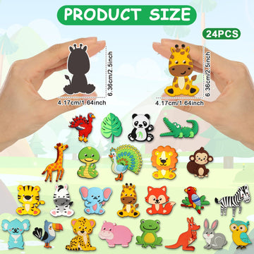 24Pcs Jungle Animals Refrigerator Magnets For Toddlers 1-3 Kids Cute Rubber Safari Animals Educational Toy Wild Animal Magnets F