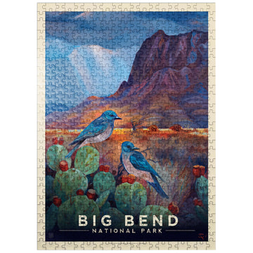 MyPuzzle Big Bend National Park: Birds  Vintage Poster - enhanced 500 Piece Jigsaw Puzzle for mature-themeds