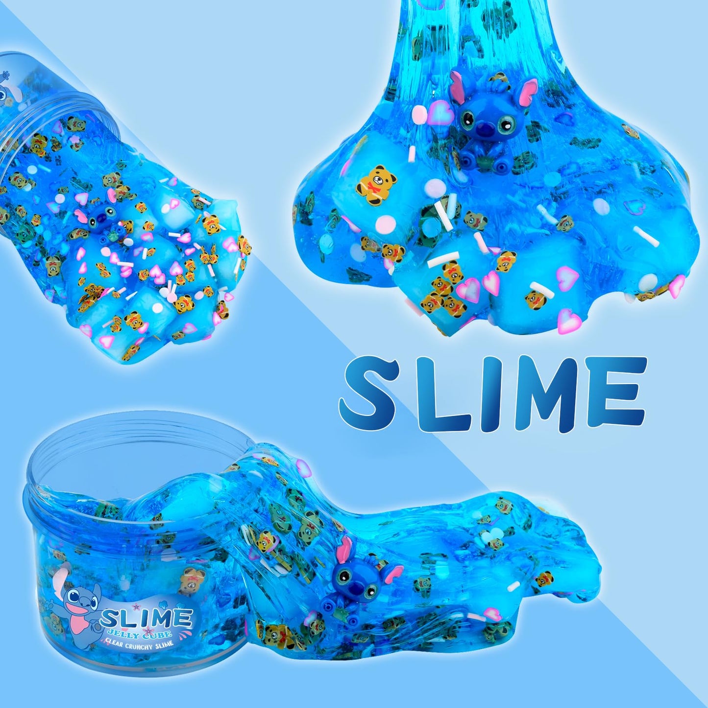 Keemanman Slime Kit - 3 Pack Jelly Cube Clear Crunchy Slime With Blue, Watermelon And Pineapple Charms, Preppy And Aesthetic Stuff, Cute Stress Toys And Cool Birthday Gifts Ideas For Girls And Boys