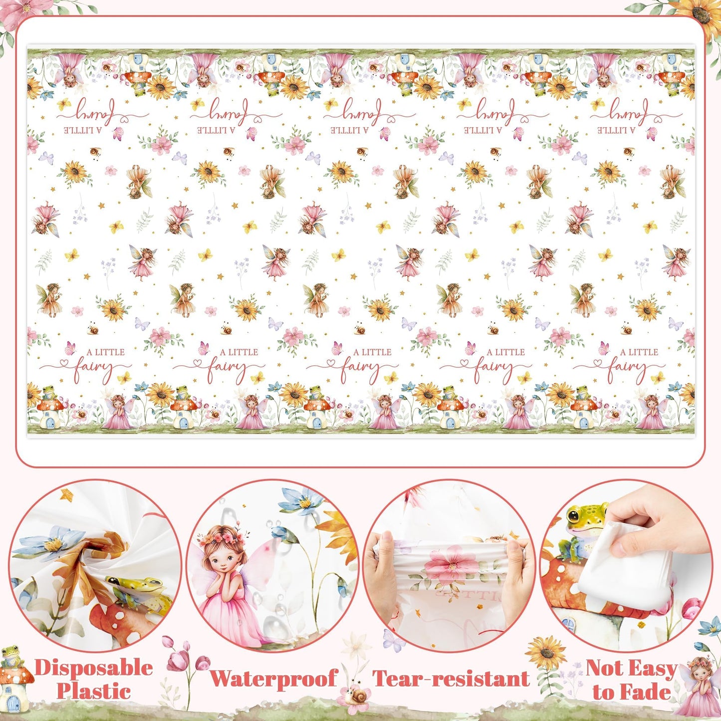 Fairy Party Tablecloths - 3Pcs A Little Fairy Party Table Covers Decorations, Floral Girls Themed Rectangular Plastic Disposable