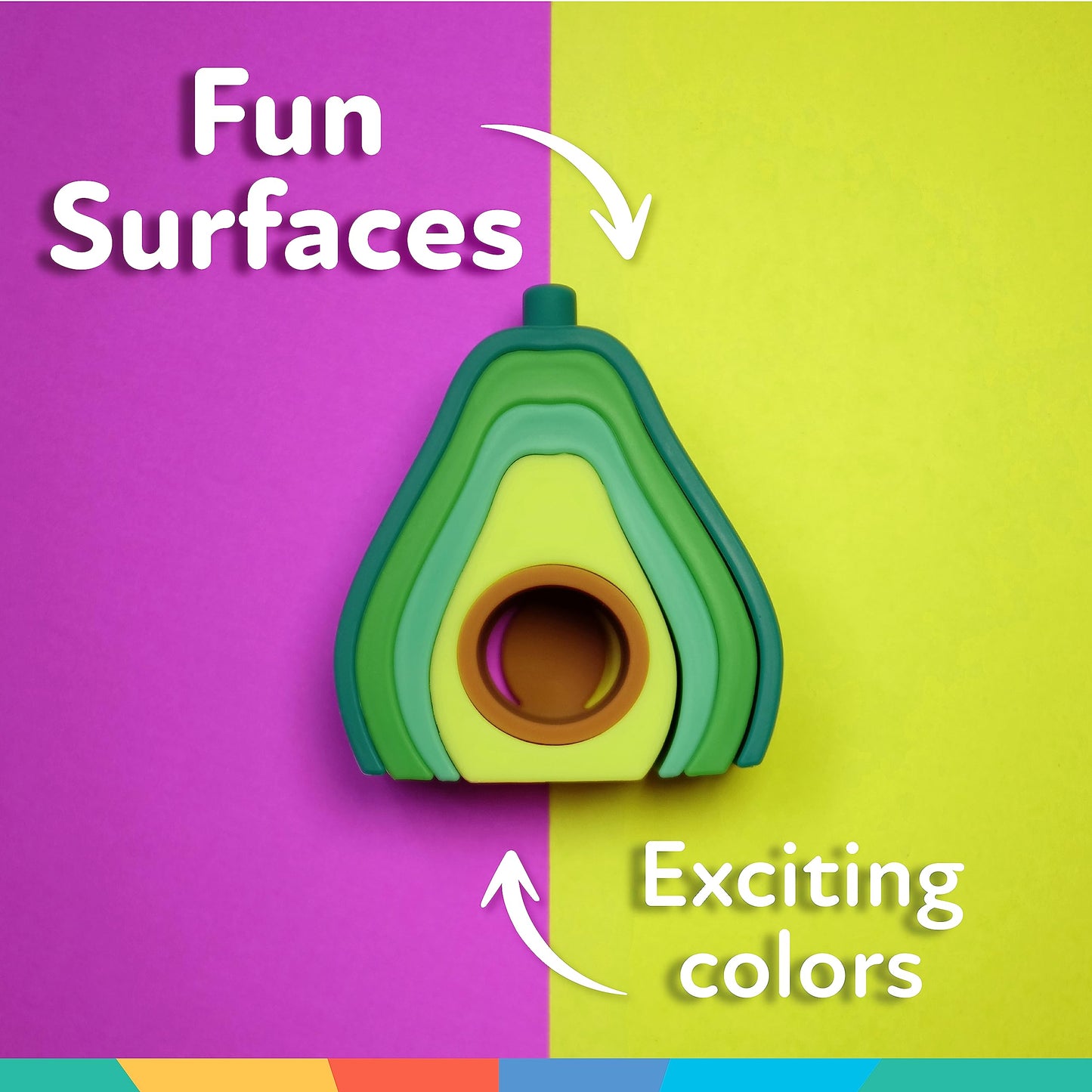 Nuby Soft Silicone Stackable Avocado Interactive Toy For Early Development, Creativity, 12+ Months
