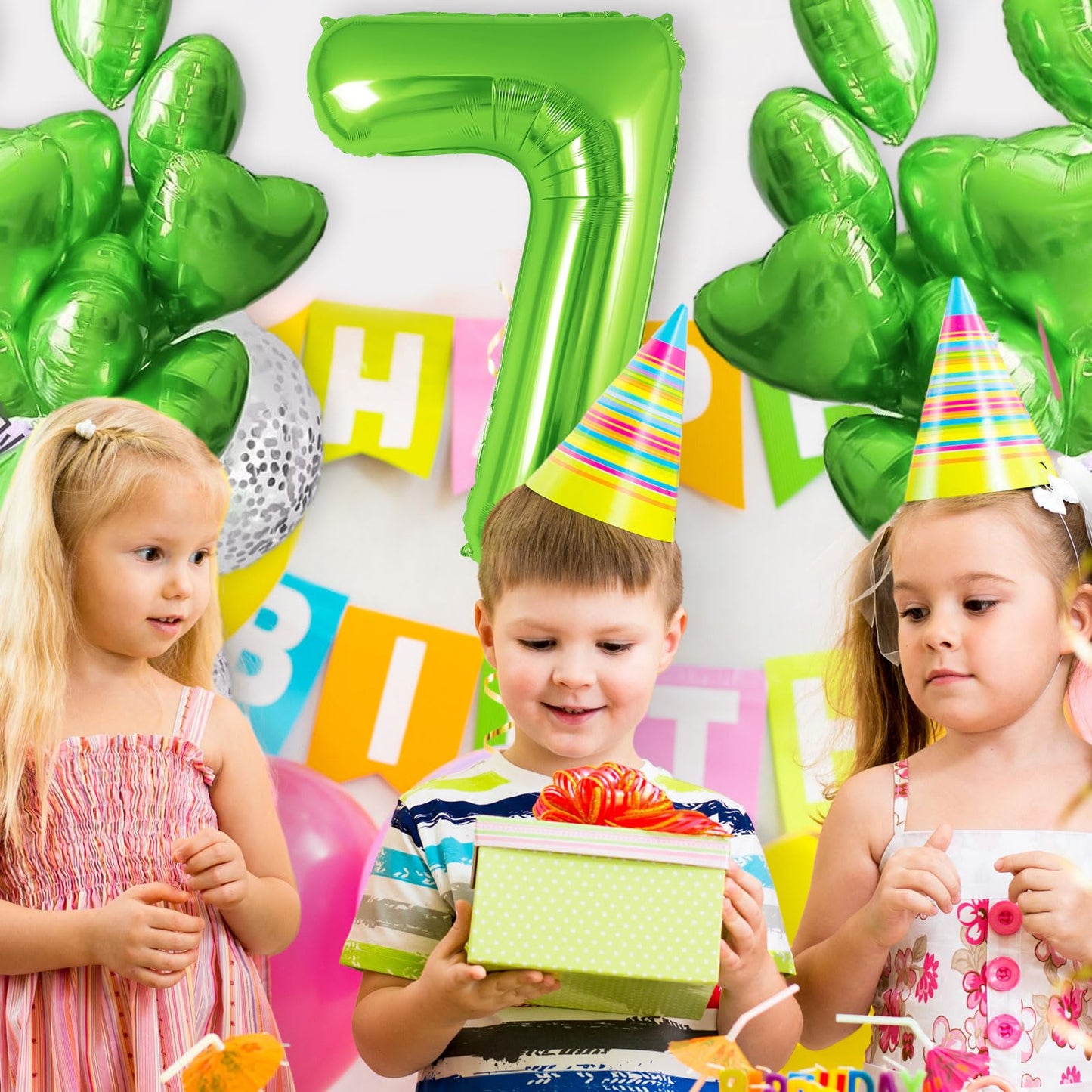 Green Number 7 Balloon 40 Inch, Big Large Foil Helium Number Balloons, Jumbo Giant Mylar Number 7 Balloons For 7 Year Old Birthd