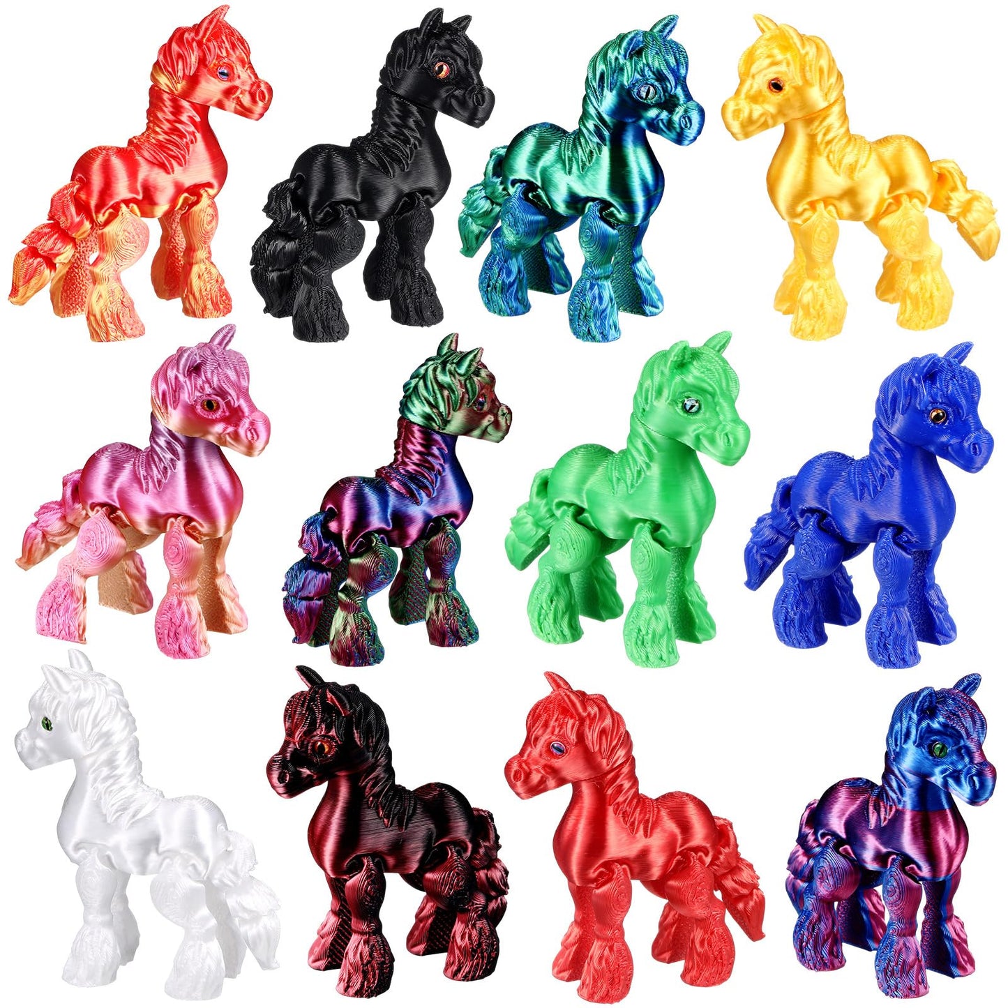 Honoson 12 Pcs 3D Printed Fidget Toy 3D Printed Horse Small Animal Toy Flexible Cute Articulating Pet Stress Relief Fidget Toys 