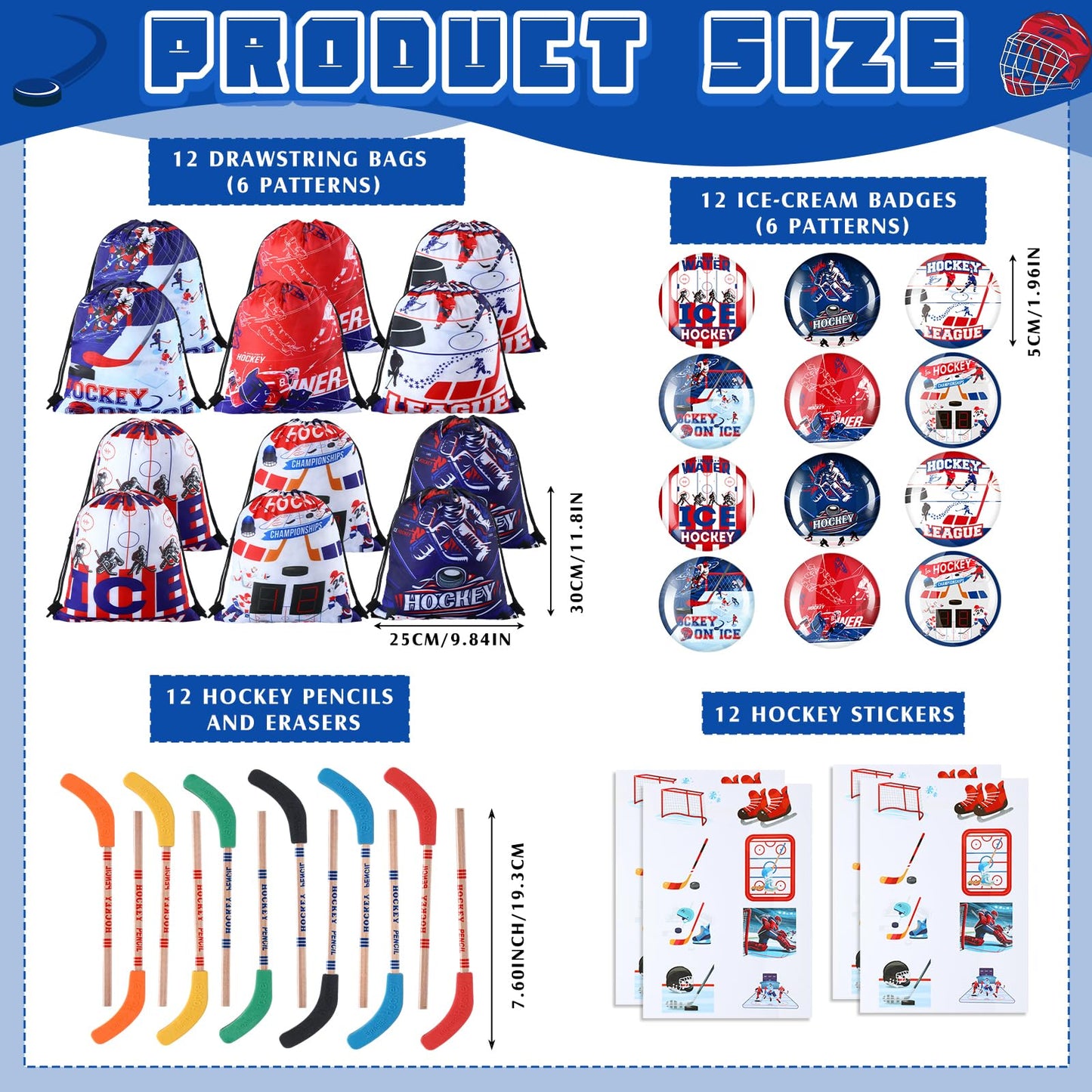 Paterr 102 Pcs Hockey Party Favor Set - Drawstring Bags, Bracelets, Notebooks, Pencils, Stickers - Perfect for Gifts and Celebrations