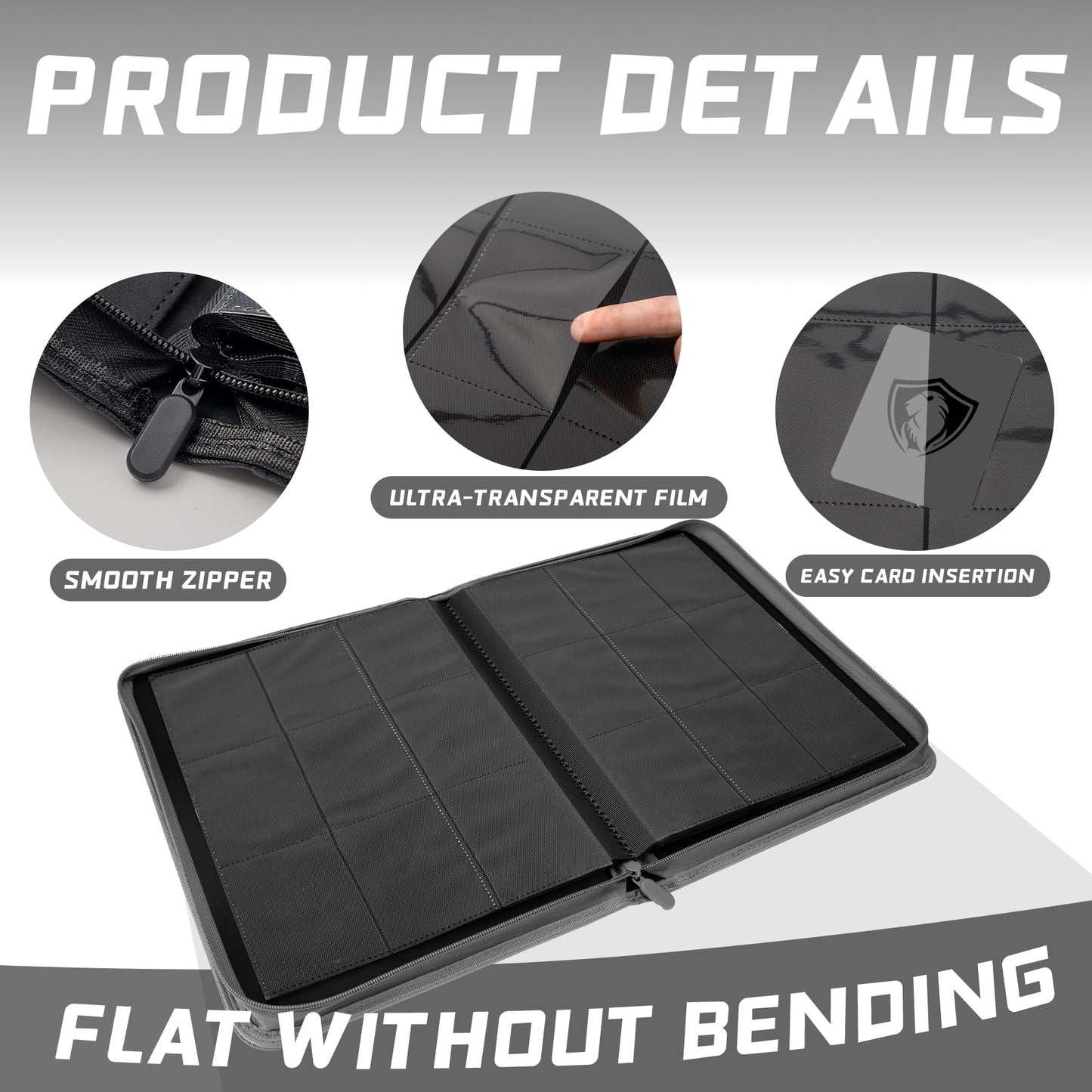 Trading Card Binder 360 Pockets Trading Card Holder Book  enhanced PU Cover Zip Folder Binder  Side Loading Carrying Case Binder Album for TCG  MTG Sports Cards  Game Cards (Gray)