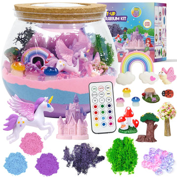 Unicorn Light-Up Terrarium Kit For Kids - Led Night Light Birthday Gift For Girls Ages 4 5 6 7 8-12 Year Old - Unicorn Toys For