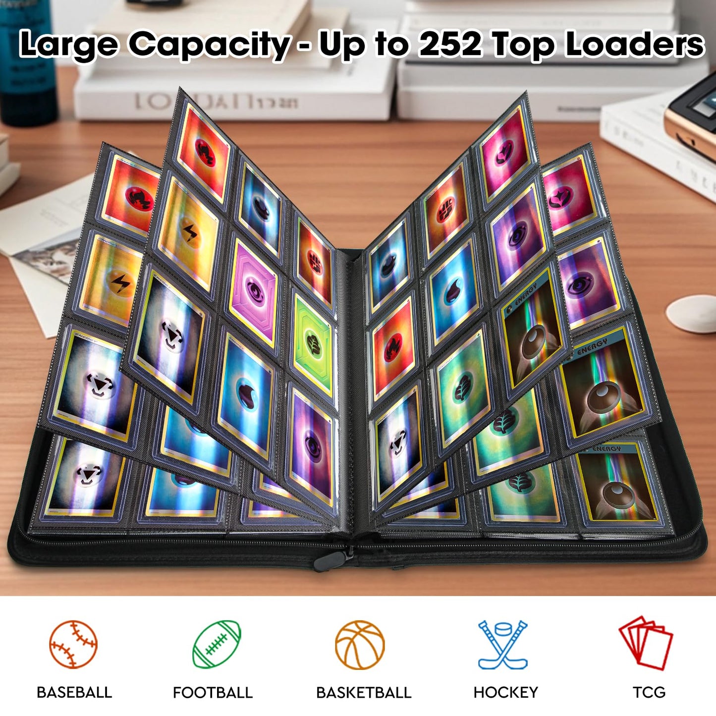 Old Canal Top Loader Binder  9 Pockets Card Binder Holds 252 Top Loaders  enhanced Trading Card Collection Holder  Top Loader Storage Album for TCG  Sports Cards  Black (FOR TOP LOADERS ONLY)