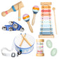 WYNNON Baby Wooden Musical Instruments Set -7 PCS Montessori Percussion Toys for Toddlers & Kids - Safe Natural Wood Waldorf Toy