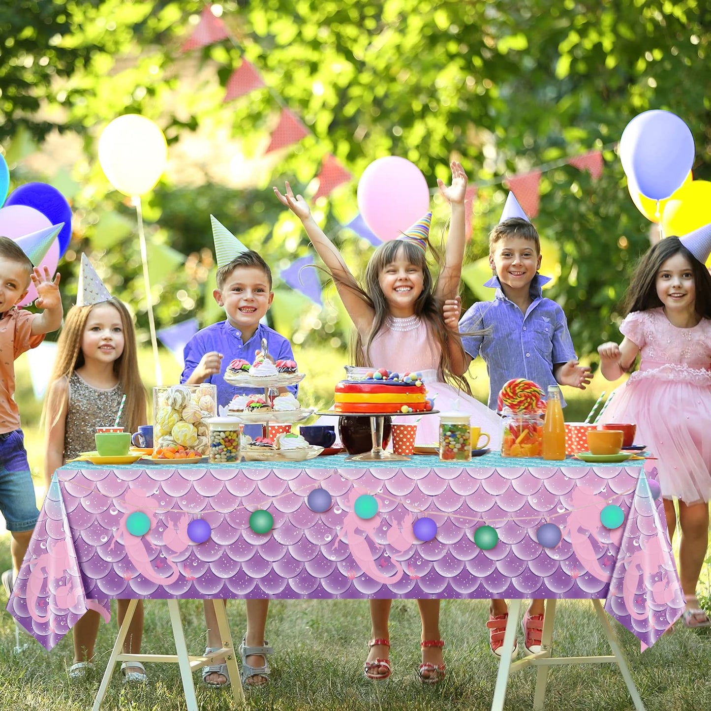 8Pcs Mermaid Birthday Party Favors Mermaid Tablecloth Decorations Disposable Plastic Table Cover For Princess Under The Sea Baby