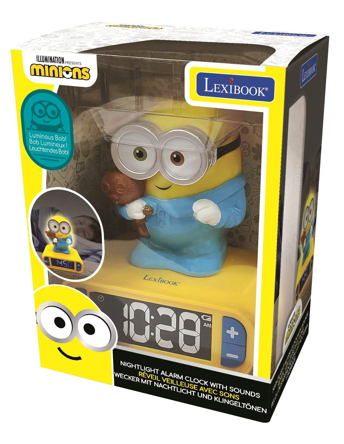 LEXiBOOK - Minions - Bob Digital Alarm Clock with Night Light - Snooze Function - Minions Sound Effects - for Children/Kids - Lu