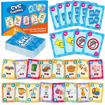 Broytain CVC Phonics Games for Toddlers,CVC Word Toy for Kids,Reading Card Game for Ages 4 5 6,Phonics Flash Cards to Learn Word