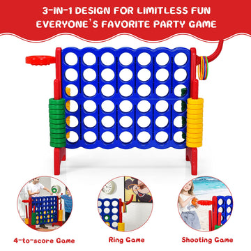 Costway Jumbo 4-To-Score Giant Game Set For Kids & Adults, 2.5Ft Indoor Outdoor Game Set With Basketball Hoop, Ring Game, 42 Jumbo Rings, Quick-Release Slider, Perfect For Holiday Party (Red)