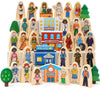 Atoylink 36Pcs Wooden Community Helpers Pretend Play Toys For Kids 3 4 5 6 Year Old, Little People Figures Wooden Blocks Occupations Dress Up Toddlers Preschool Learning Toys Boys Girls Birthday Gifts