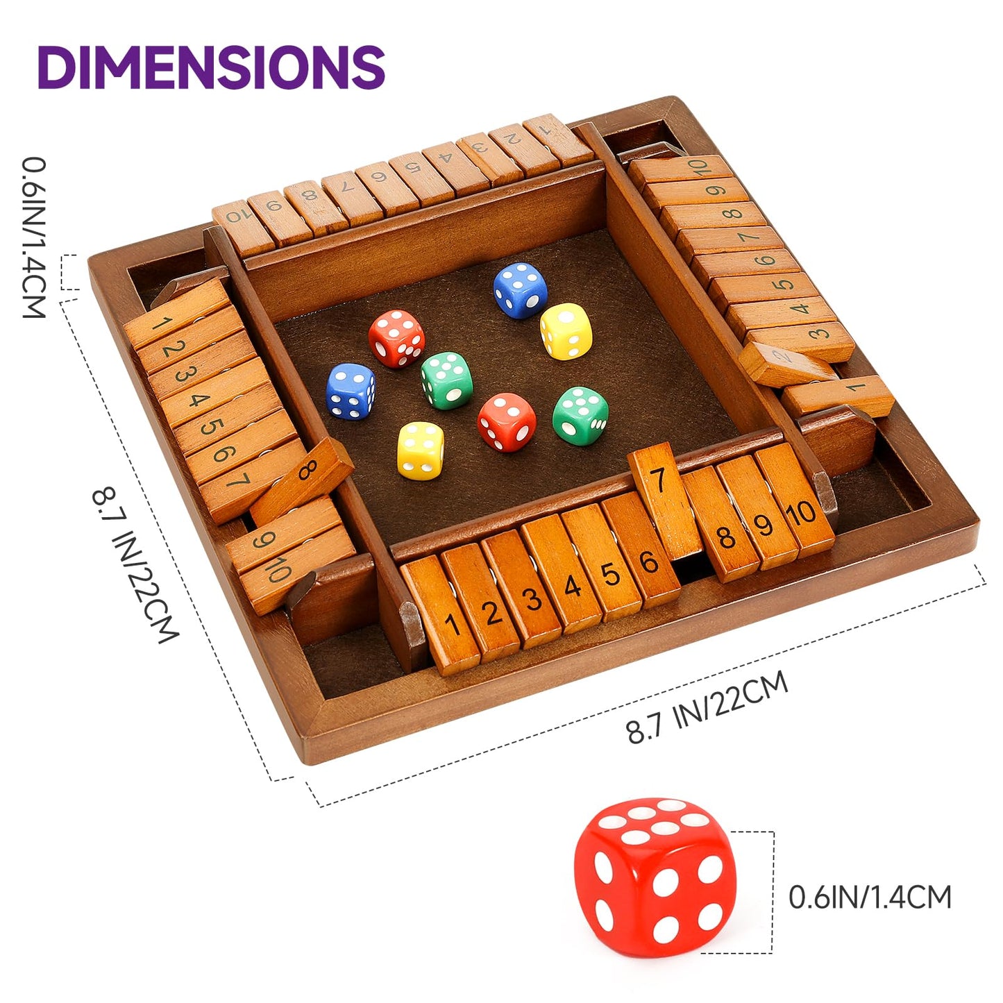Kiapeak Shut The Box Dice Game, 10 Numbers Traditional Wooden Pub Bar Board Game, Family Classics Tabletop Version Games For Cla