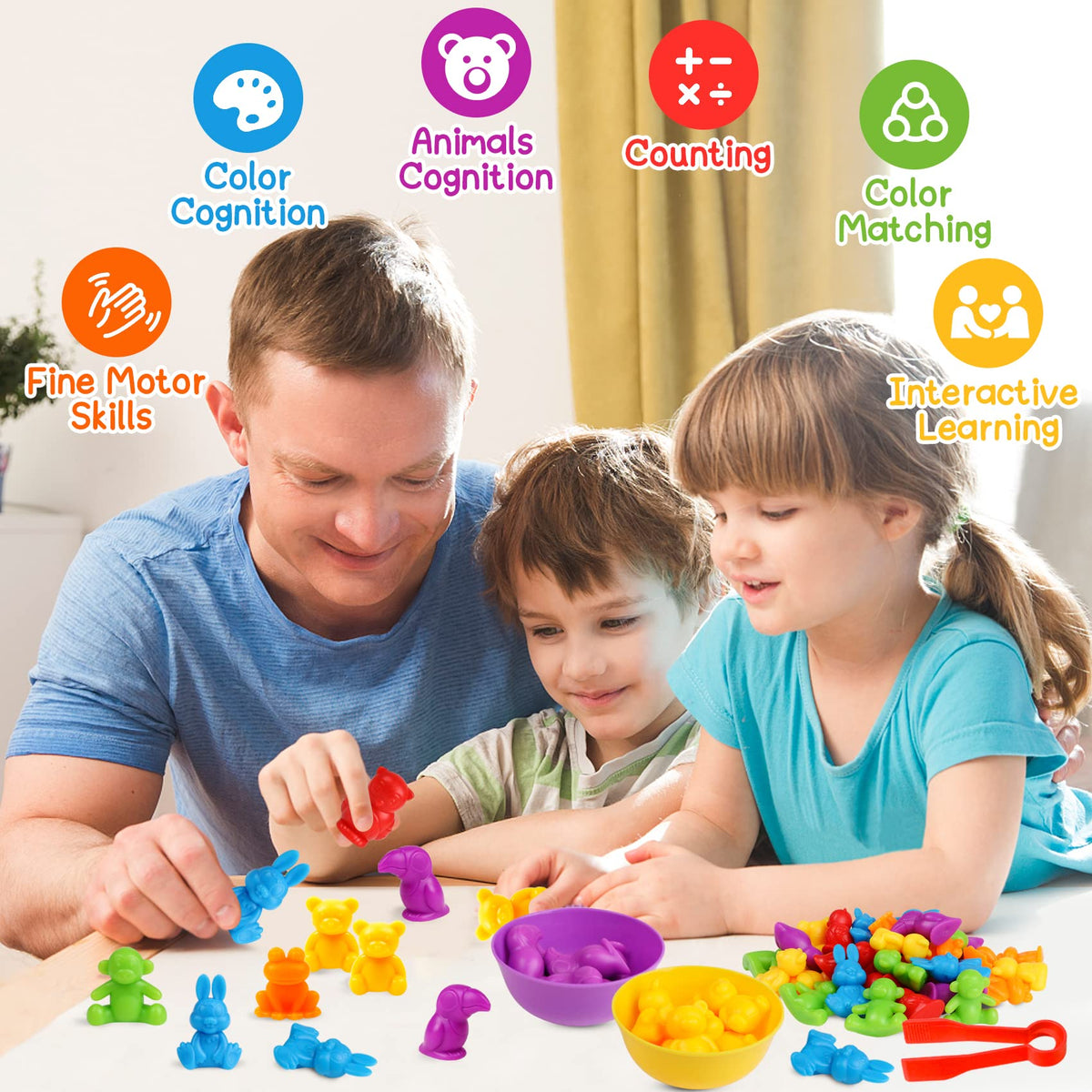 Tooth Animal Sorting Counting Animals Color Sorting Matching Games With Sorting Bowls Monte ...