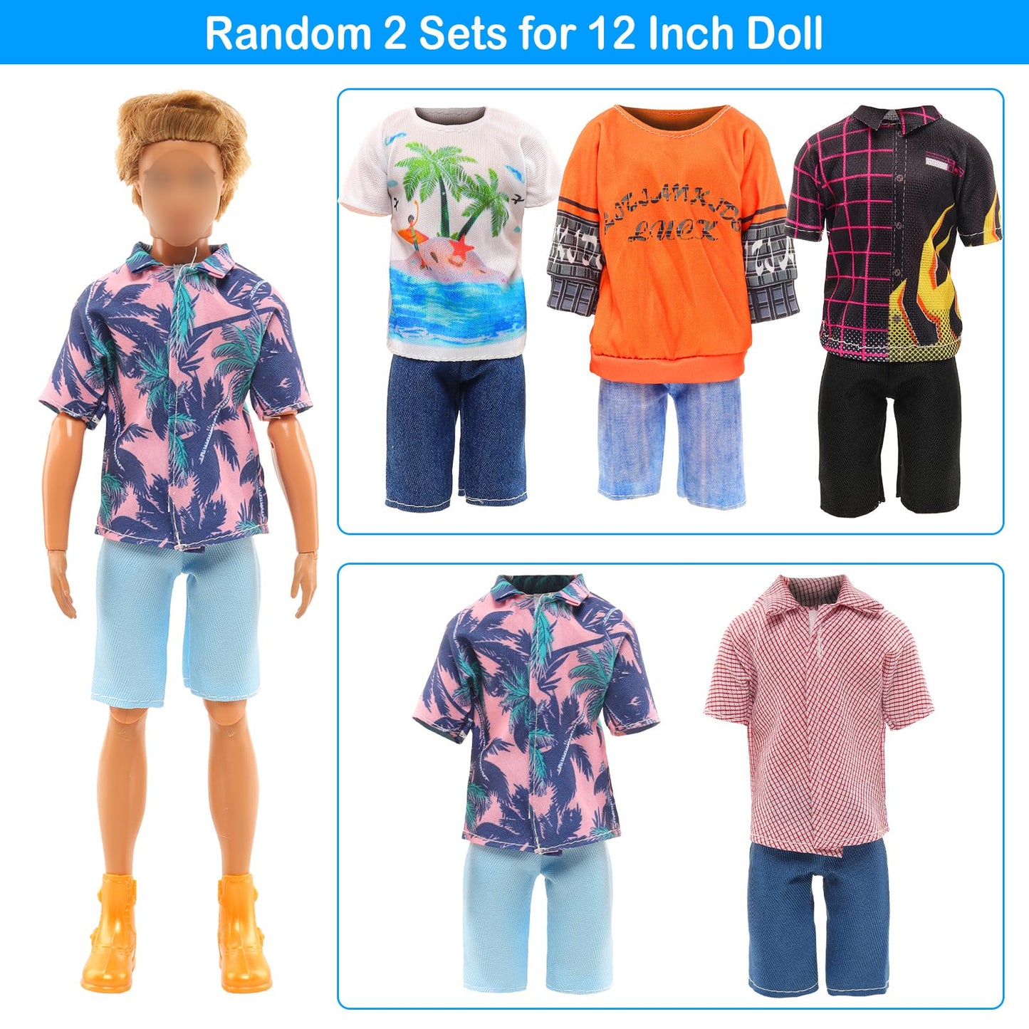 Miunana Lot 12 Items Boy Doll Clothes For 12 Inch Male Doll Fashion Casual Wear Clothes Outfits 5 Sets Boy Dolls Clothes With 3 Pairs Of Shoes For 12 Inch Boy Dolls Formal Black-Tie Suit And Blue-Tie