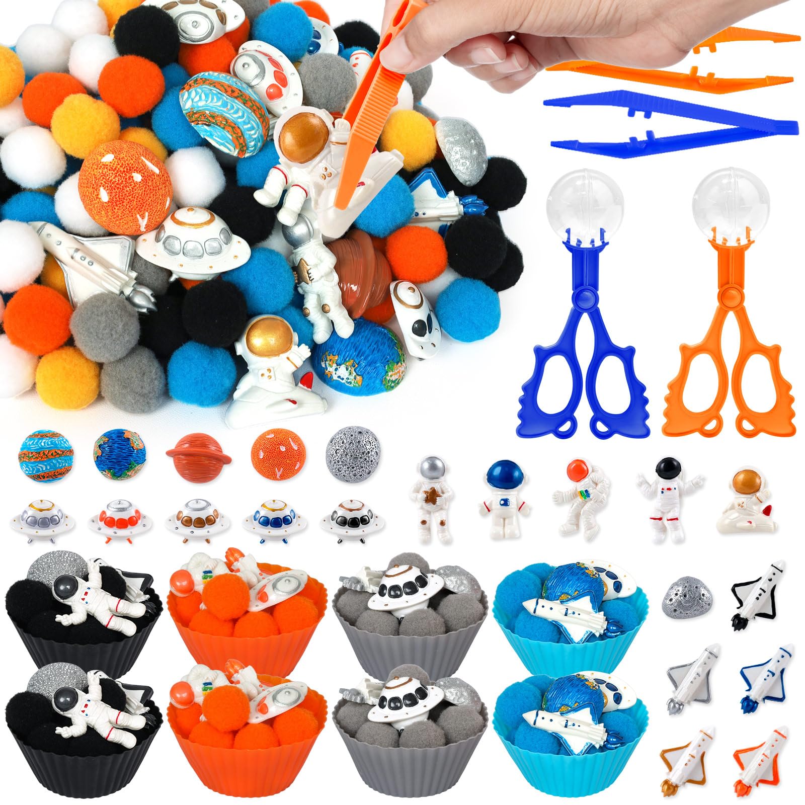 Oaxntgw 133 Pcs Space Sensory Bin Items Astronaut Counting Sorting Sensory Bin Filler Fine Motor Galaxy Counts For Sorting Count