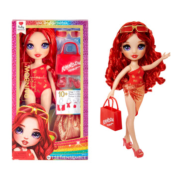 Rainbow High Swim & Style Ruby, Red 11' Fashion Doll With Shimmery Wrap To Style 10+ Ways, Removable Swimsuit, Sandals, Fun Play Accessories. Kids Toy Gift Ages 4-12 Years