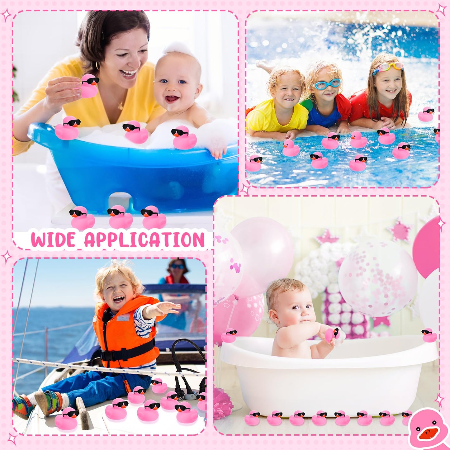 Sosation 36 Packs Mini Rubber Ducks With Sunglasses Sets 2.2 Inch Bath Squeaky Rubber Duckies Cute Float Bathtub Toys For Little One Birthday Party Favors Class Prizes Car Decor(Pink)
