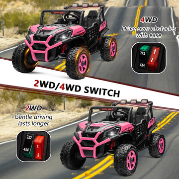 Alinux 24V 9 Ah 4X200W Ride On Cars Utv 2 Seater, 4Wd/2Wd Switchable Electric Cars Vehicles For Kids 3-8 Years W/Remote Control,