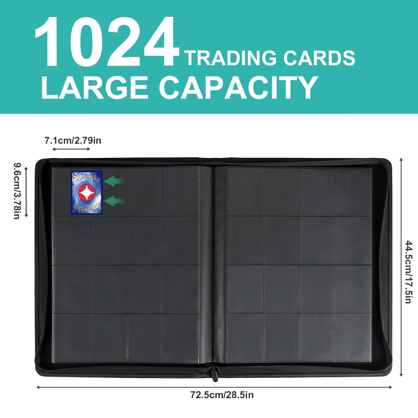 GEAoffice enhanced 1000 Trading Card Binder  Large Side Loading 16 Pocket Card Collection Binder Album Folder for MTG  TCG & Sports  Turquoise