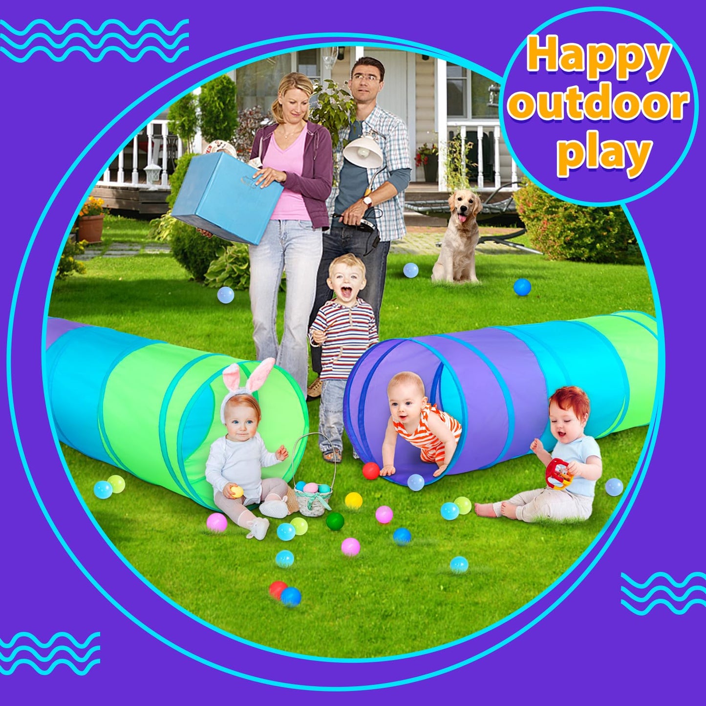 Moncoland Kids Play Tunnel Tent For Toddlers, Colorful Pop Up Crawl Toy Baby Infant Children Or Dog Cat Pet, Collapsible Gift Boy And Girl Game (Colorful Kids Tunnel)