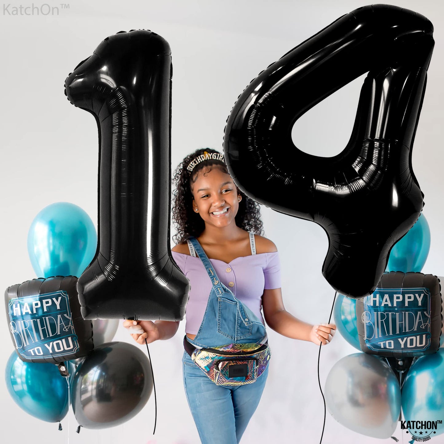 Katchon, Giant Black 14 Balloon Numbers Foil - 40 Inch | 14 Birthday Decorations For Boys | Black 14Th Birthday Balloons For Teen Boy Birthday Decorations 14 | 14Th Birthday Decorations For Boys