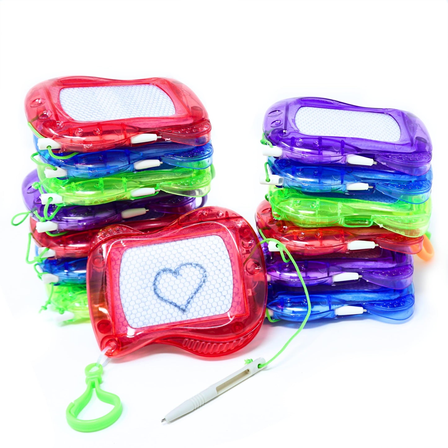 4Es Novelty Mini Drawing Board for Kids - Pack of 12 - Bulk Backpack Keychain Clip Drawing Boards, Erasable Doodle Sketch and W