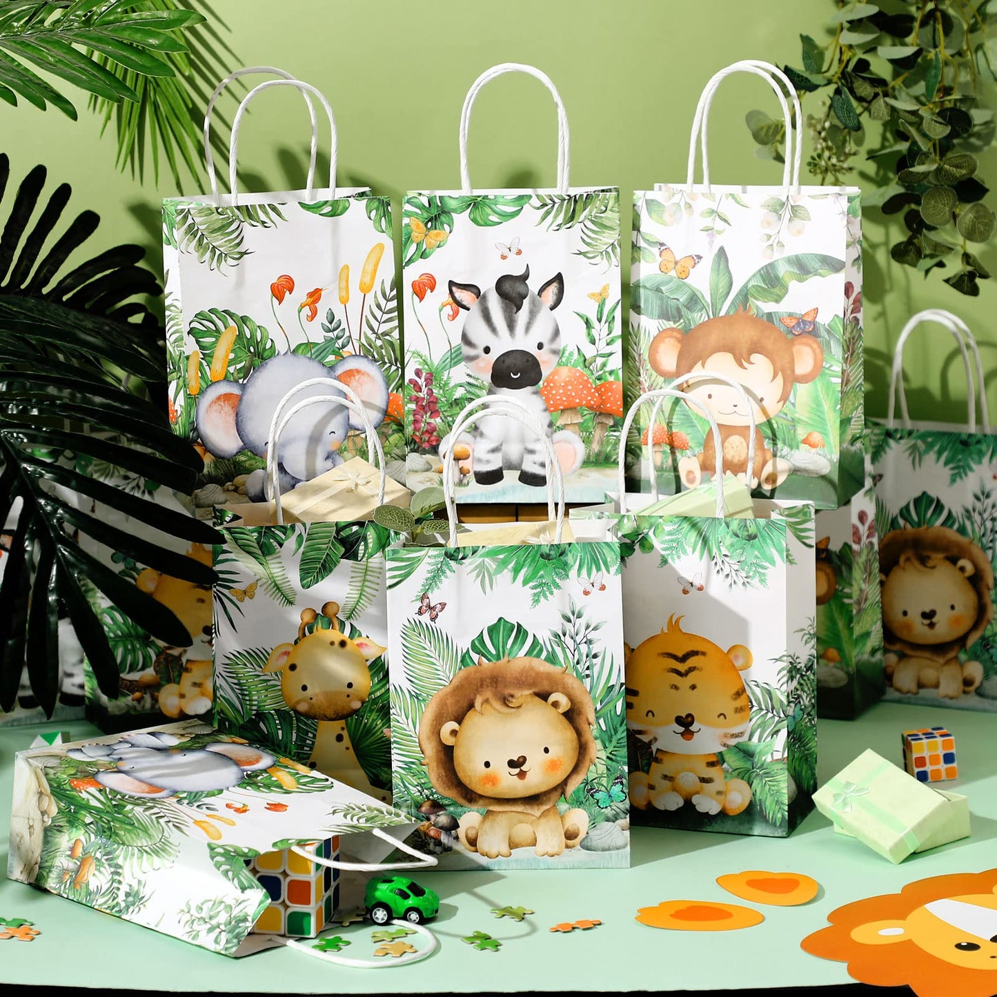 Safari Goodie Bag Safari Jungle Party Favor Bags With Handles For Kids Birthday Safari Themed Party Supplies (Watercolor Style,