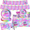 142Pcs Roller Skating Birthday Party Supplies Tableware Set Roller Skater Decoration Let'S Roll Birthday For Boy Or Girl,Colorfu