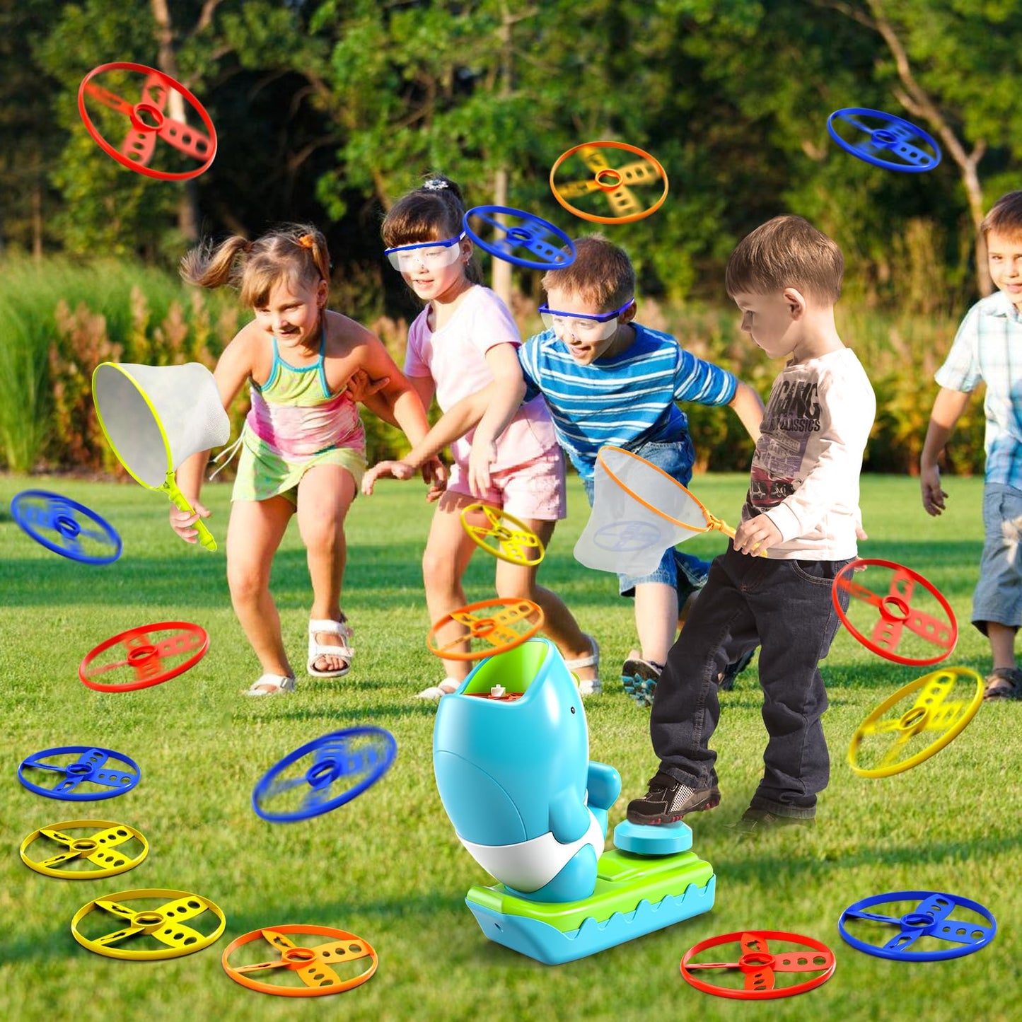Watudou 29 Pcs Flying Disc Launcher Outdoor Indoor Game Toys Gifts For 3 4 5 6 Year Old Boys Kids, Outdoor Outside Game Toys For