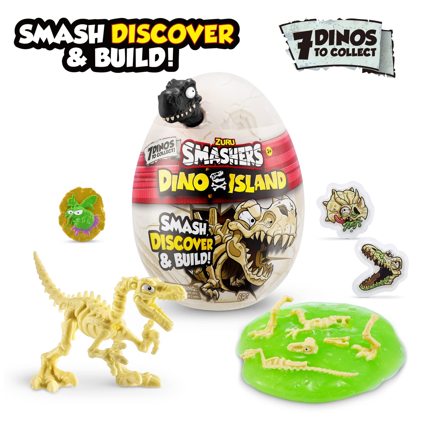 Smashers Dino Island Nano Egg (3 Pack) By Zuru With 6 Hidden Surprises, Mini And Dinosaur Toy, Prehistoric Discovery Slime More, Age 3+