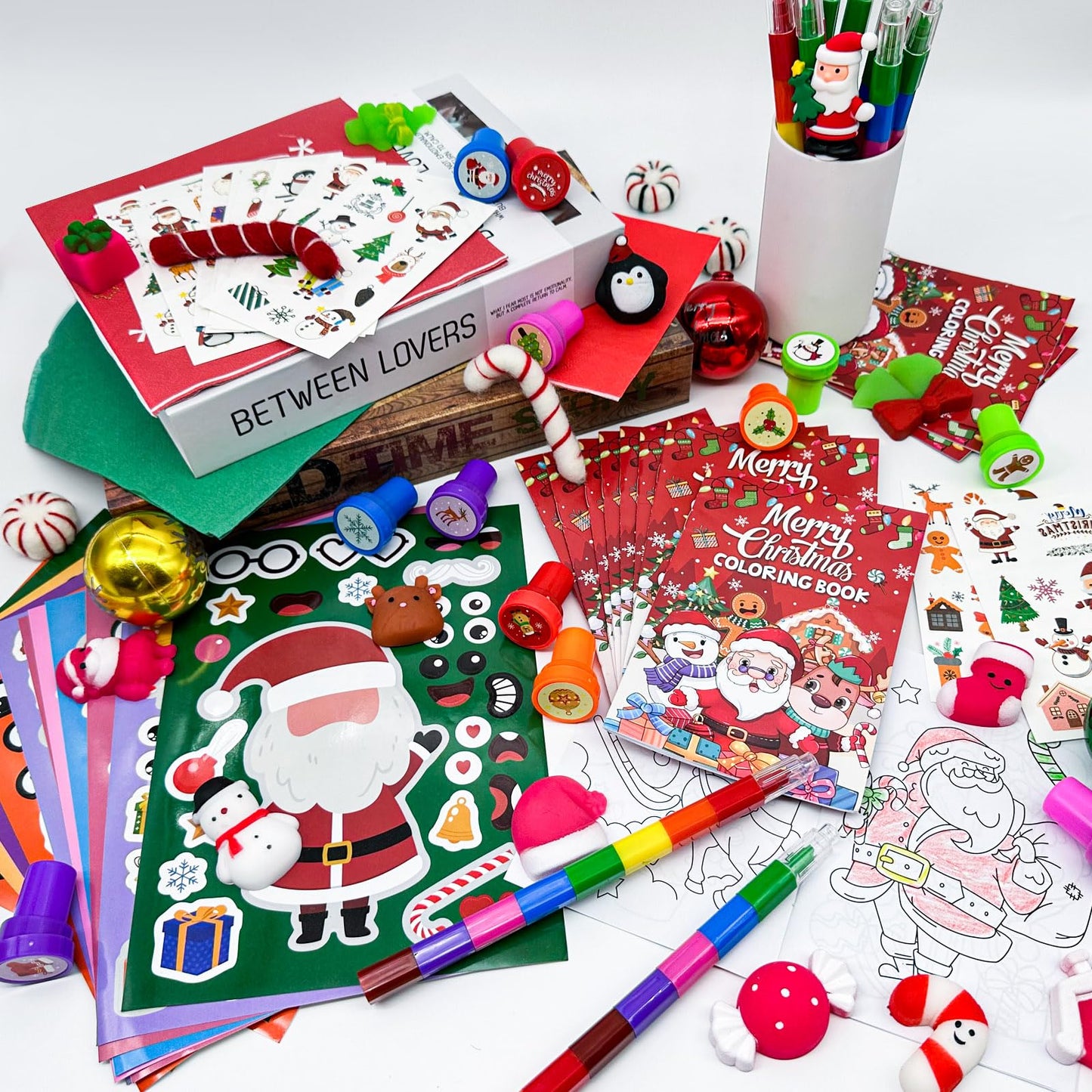 Cinrobiye 72 Pieces Merry Christmas Party Favors Max Holiday Coloring Books Tattoo DIY Sticker Stampers Class Reward Prizes for