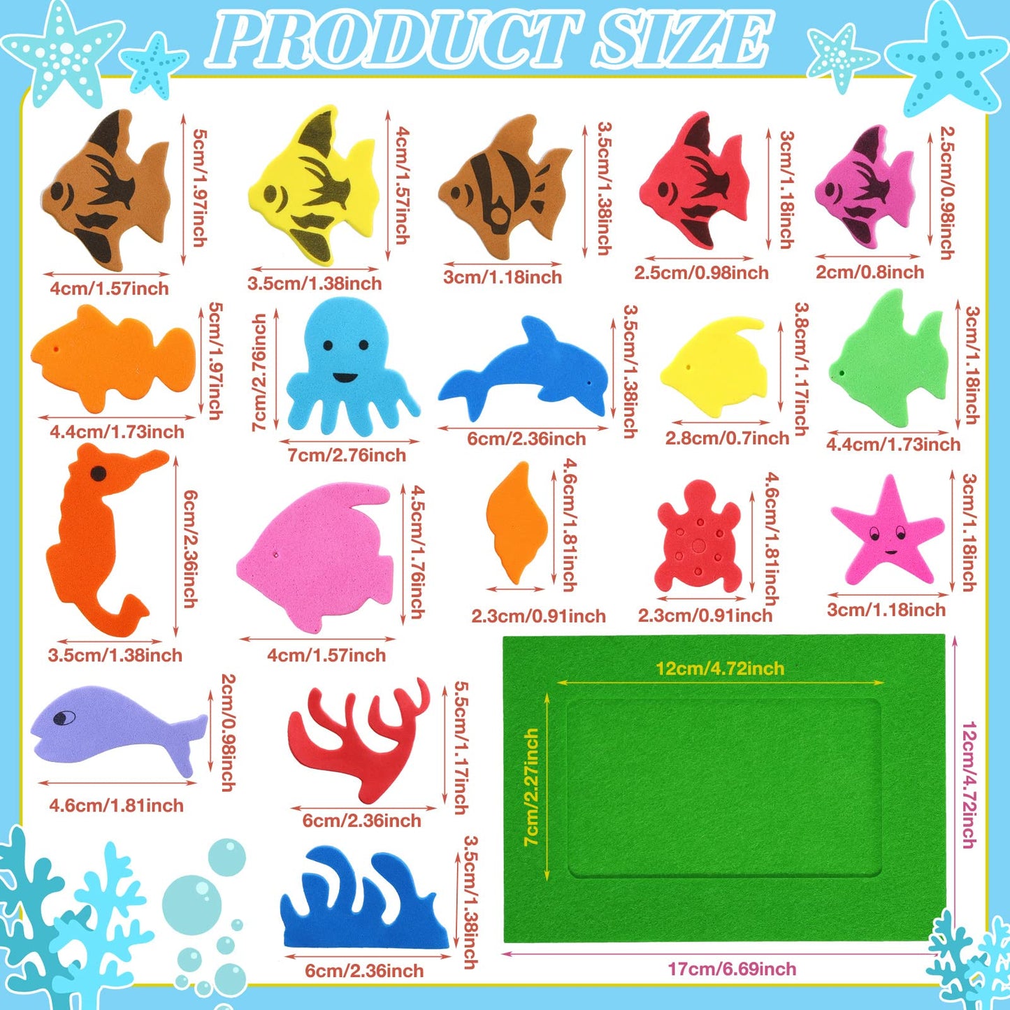 Marsui 232 Pieces Summer Ocean Beach DIY 5 x 7 Picture Frame Craft Kit 32 Summer Under The Sea Felt Photo Frames and 200 Foa