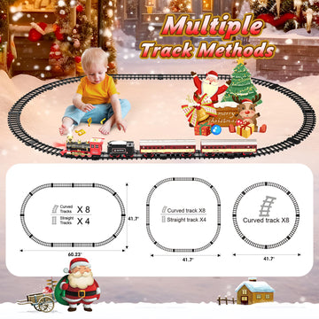 Hot Bee Christmas Train Set,Train Set For Toddlers 2-4,Christmas Train Sets For Around The Tree,Steam Locomotive With Lights,Sounds,And Spray,Easy Setup Train Toy,Perfect Train Set For Kids Ages 4-8