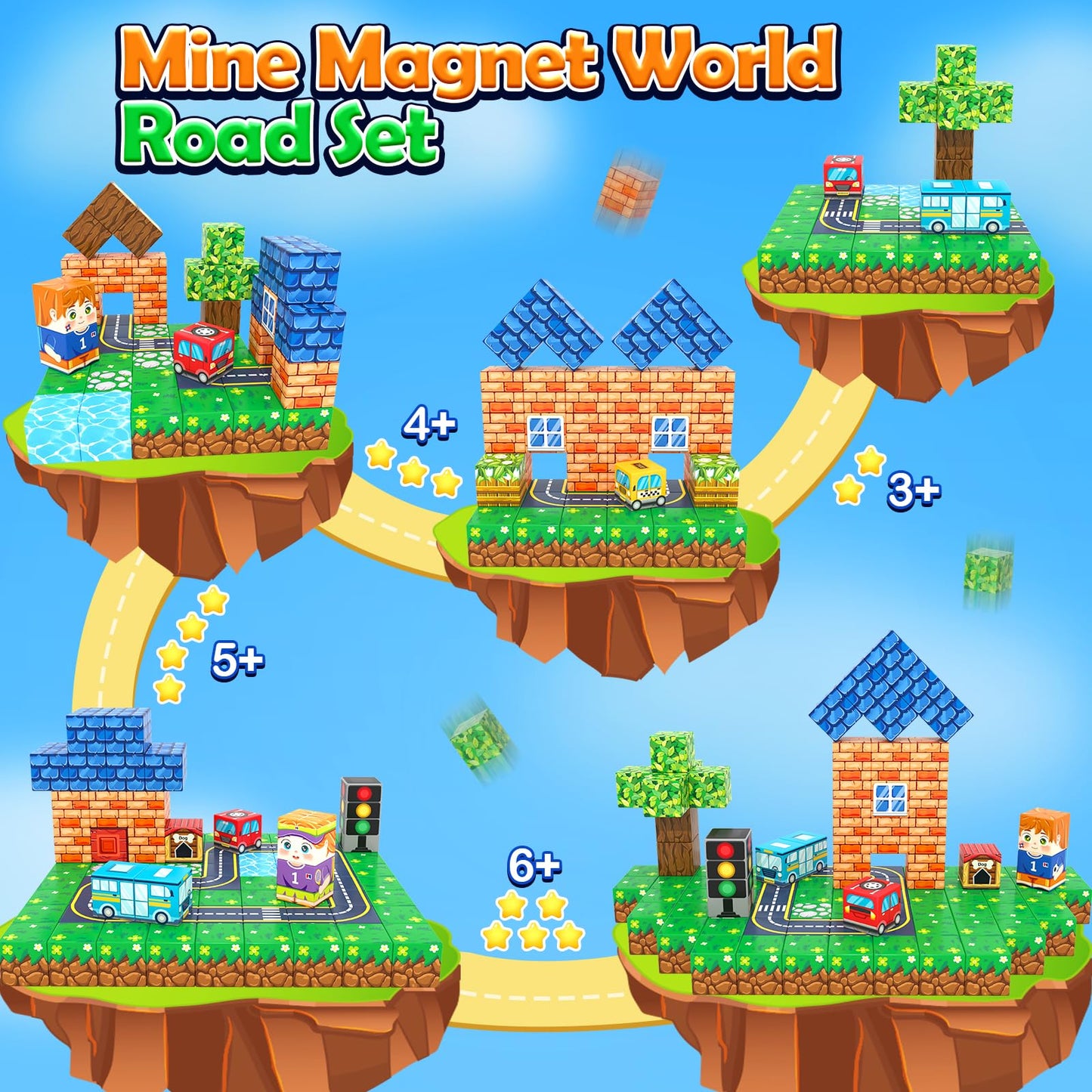 100PCS Magnetic Blocks - Build Mine Magnet World Road Set, Magnet Building Blocks Toddler Toys Creative Kids Games, STEM Sensory