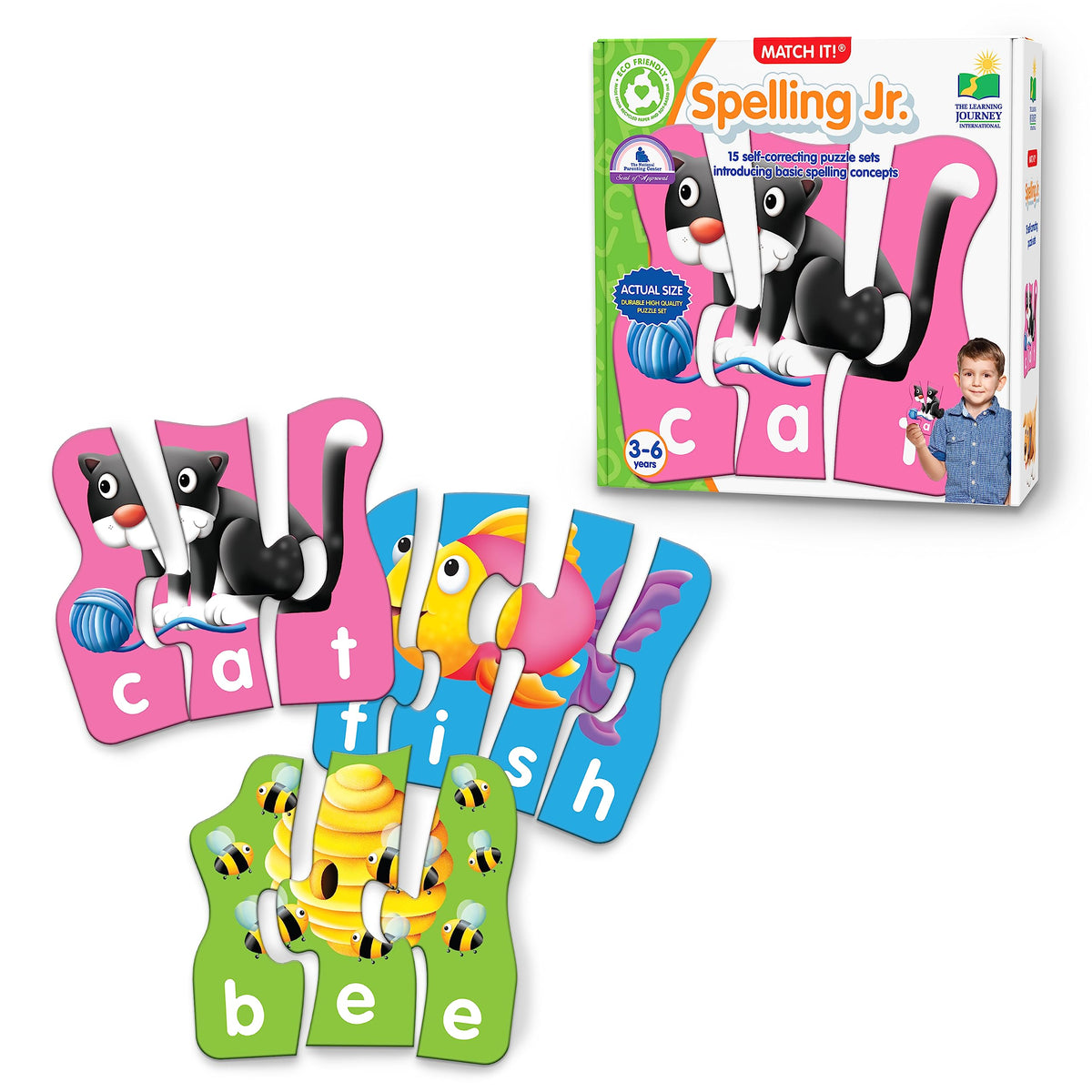 The Learning Journey  Match It! Spelling Jr.  15 Piece SelfCorrecting Spelling Puzzle for Three and Four Letter Words with Ma