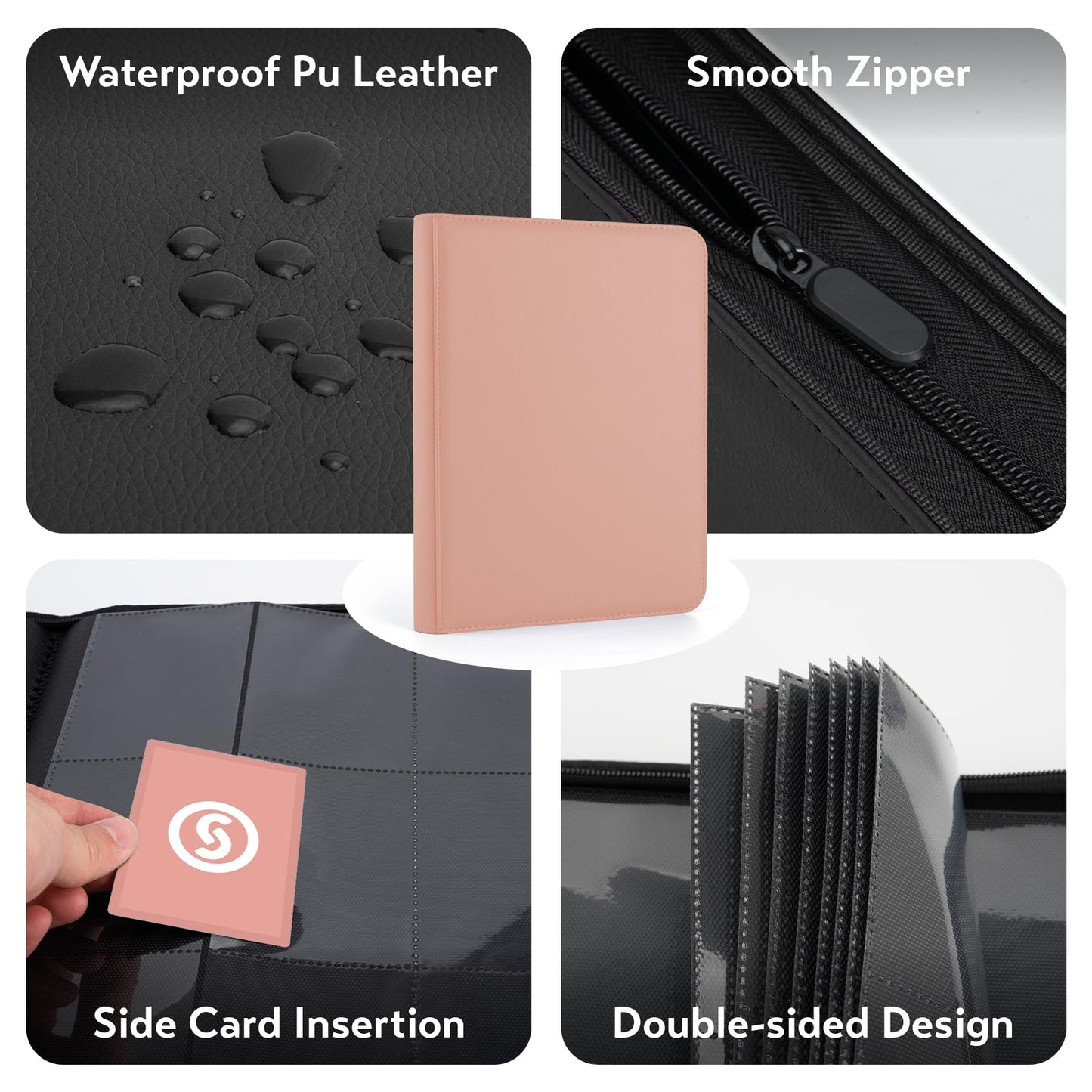 1000+ Pockets Trading Card Binder  enhanced 16 Pocket Card Binder  Ringless Side Loading Collection Album Holder Folders for MTG  TCG  Game Cards & Sports Cards (Pink)