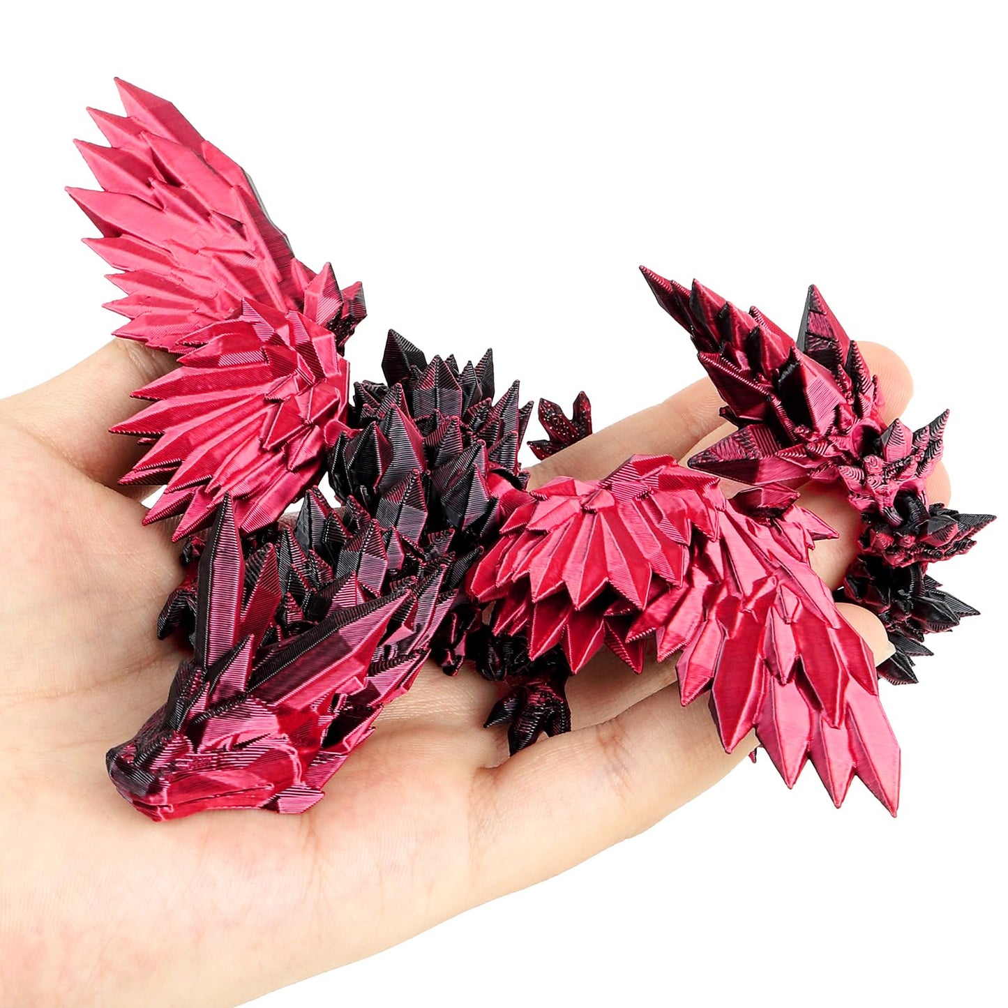 Sumland 3D Printed Dragon With Wings Flying,Crystal Wing Dragon Fidget Toys,Black Red