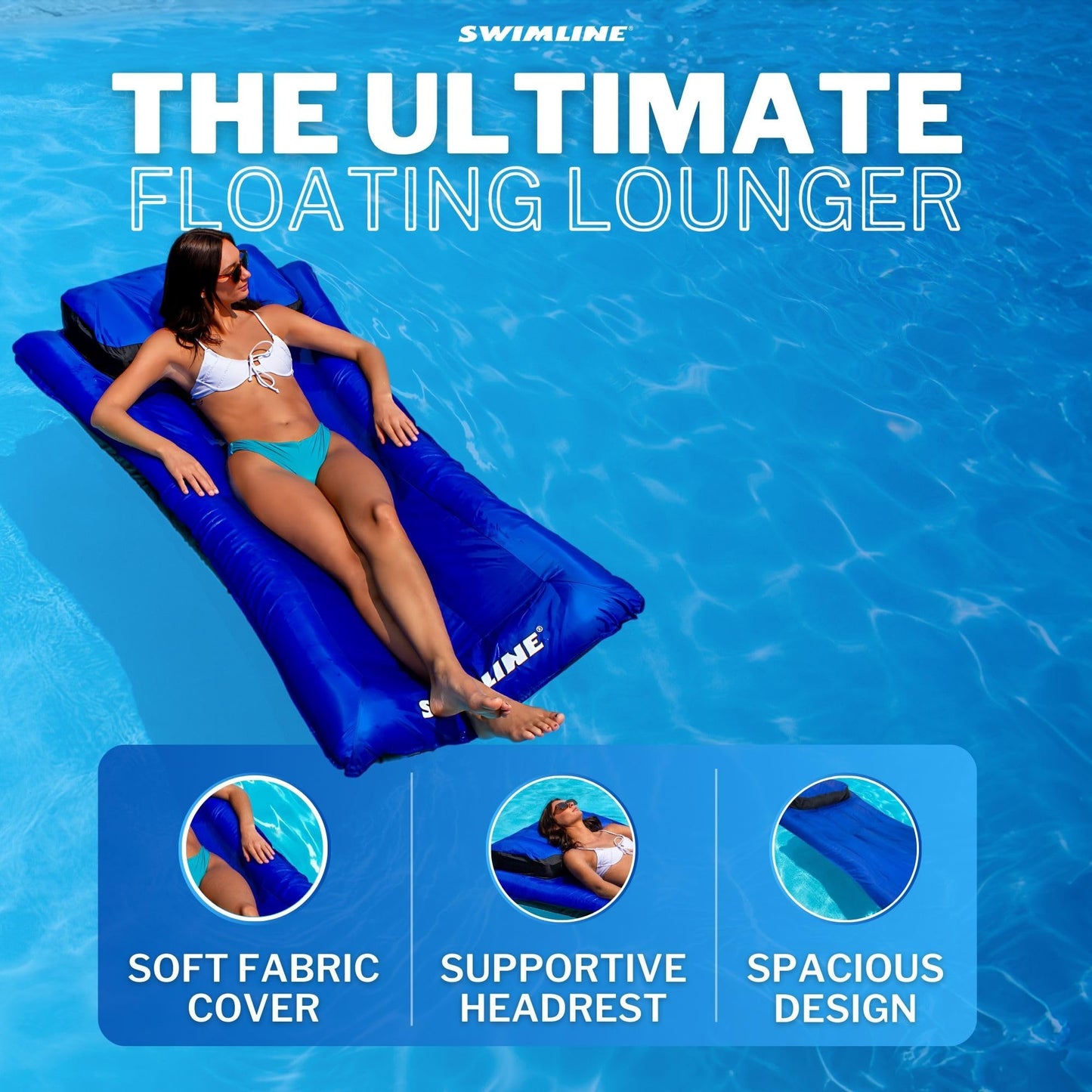 SWIMLINE ORIGINAL Fabric Covered Pool Float Mattress Lounger Raft For mature-themeds & Kids I Comfortable Head Rest & Quick-Dry Cover For mature-themed Or Kid Floating & Lounging Dogs 9057