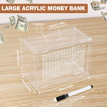 Kkluno 10000 Savings Challenge Box - Clear Wooden Cash Vault Piggy Bank with Coin Counter for Adults & Kids, Caja De Ahorros 10000